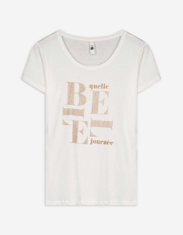 Póló - Csillámos nyomott minta - feher