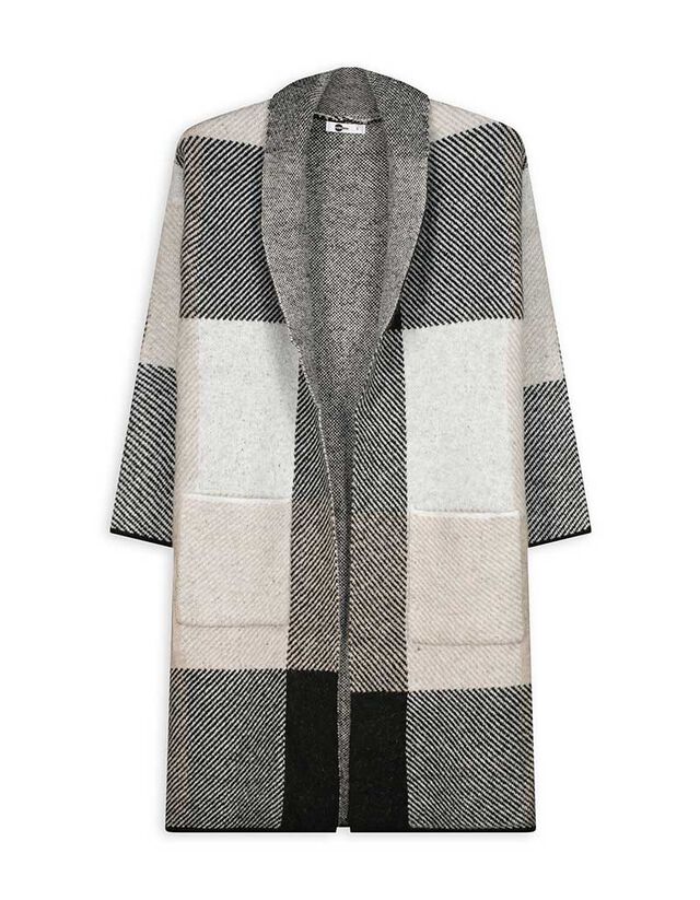 Hosszított kardigán - Kockás - feher