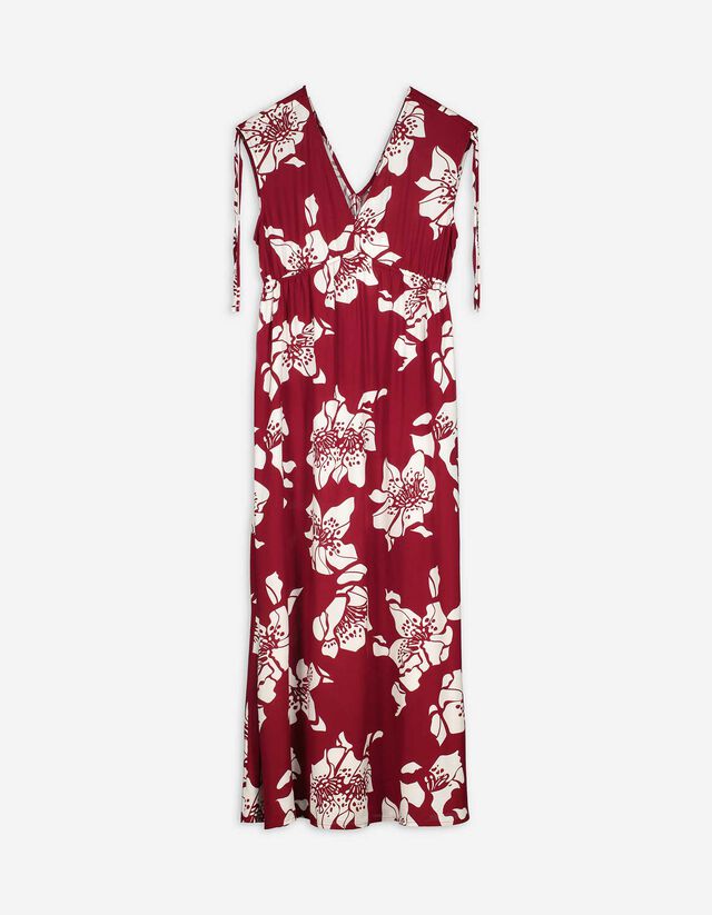 A-vonalú ruha - Virágmintás - mélyvörös
