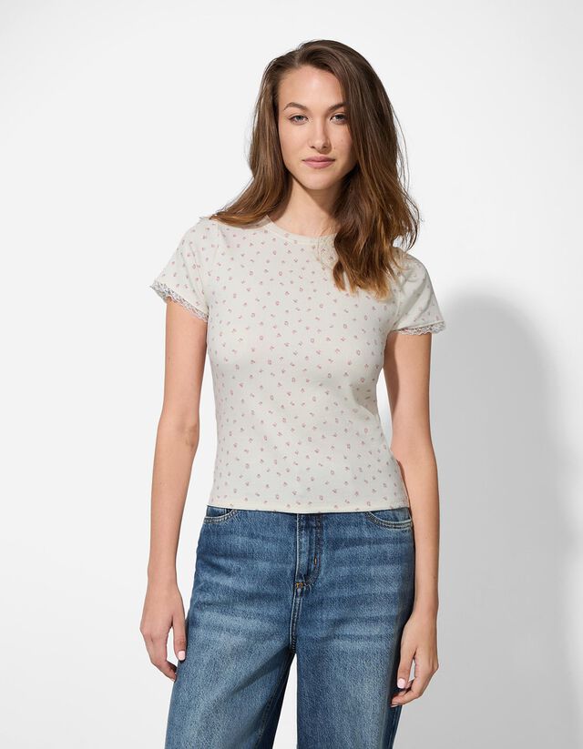 Póló - Virágmintás - feher