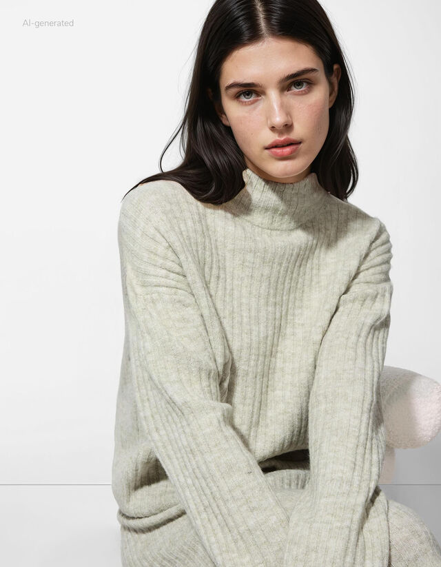 Pulóver - Állógallér - világos barna