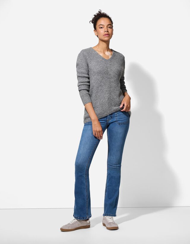 Pulóver - V-kivágás - bézs