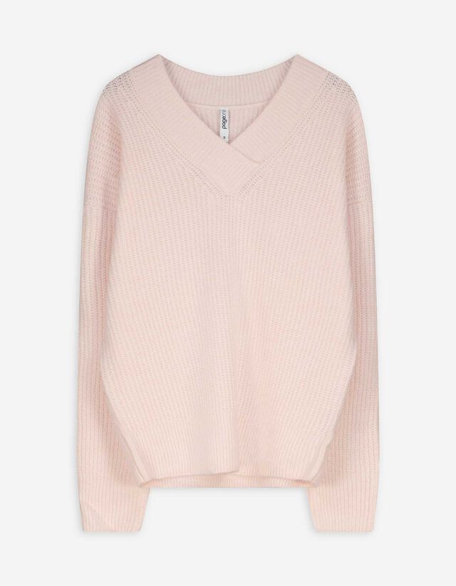 Pulóver - V-kivágás - rozsaszin