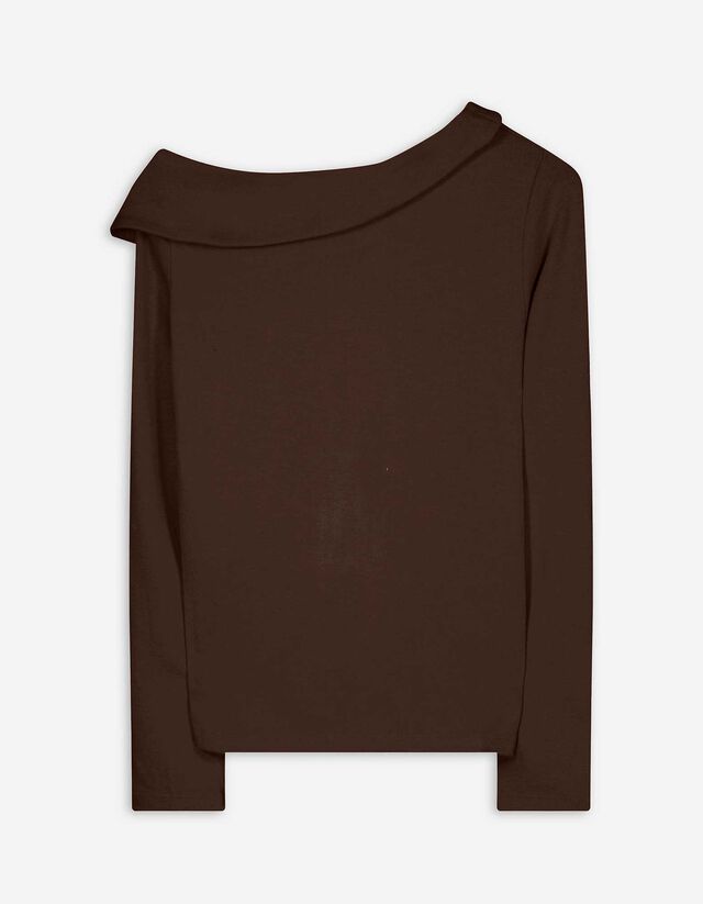 Hosszú ujjú felső - Nyitott vállú - sötétbarna