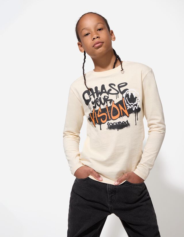 Hosszú ujjú felső - Elülső nyomtatás - bézs