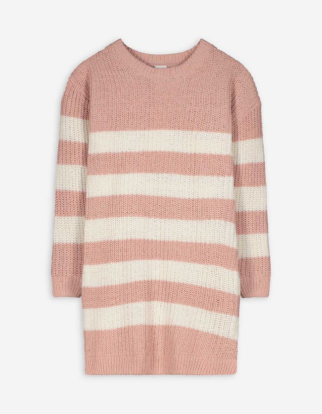Hosszított pulóver - Csíkos - rozsaszin