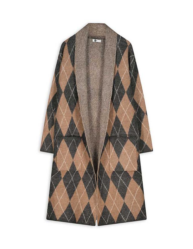 Hosszított kardigán - Kockás - barna