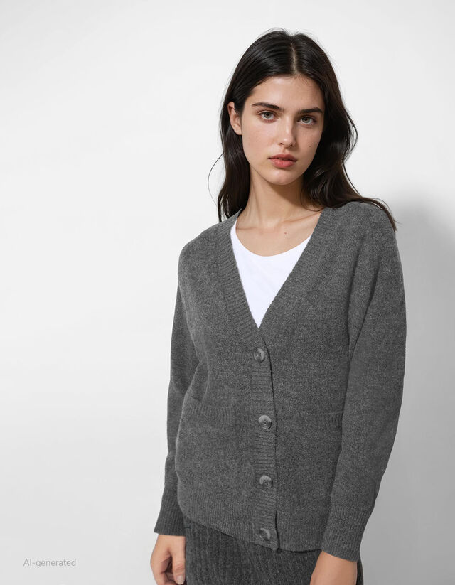 Kötött kardigán - Foltzsebek - sotetlila