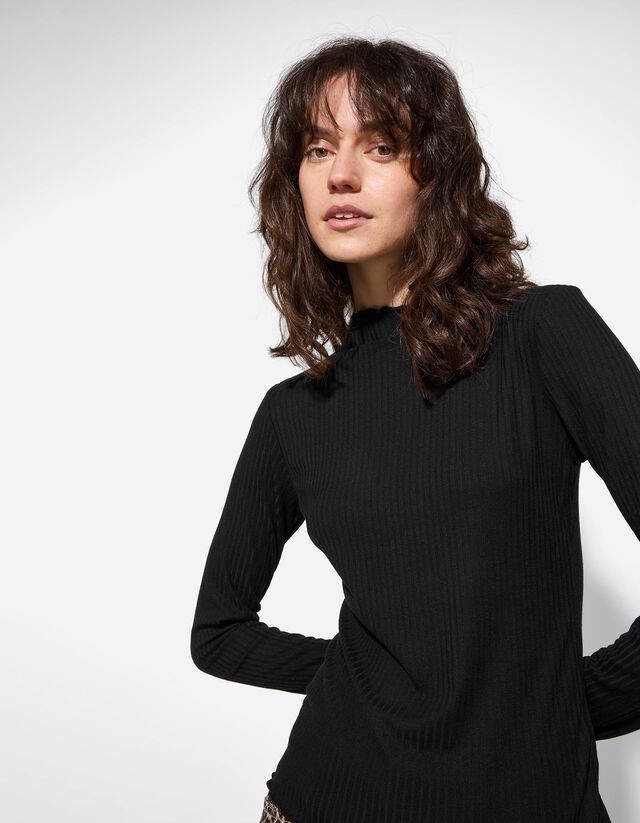 Hosszú ujjú felső - Bordázott - fekete