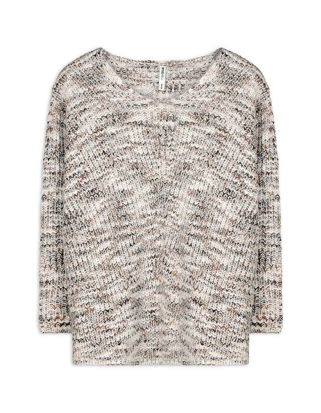 Pulóver - V-kivágás - fekete