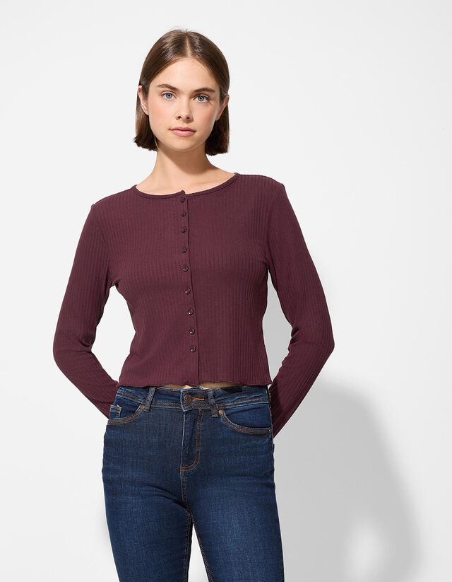 Hosszú ujjú felső - Bordázott - fekete