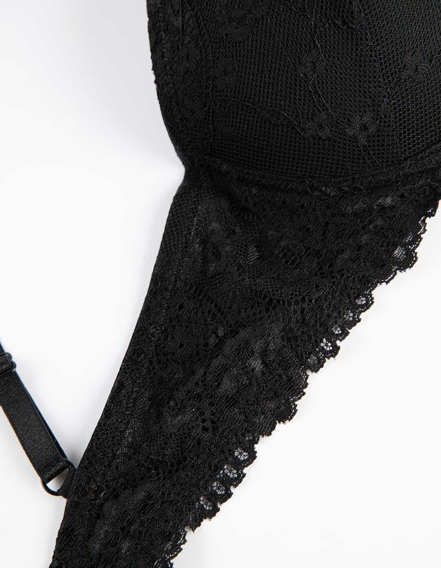 Push-up melltartó - Csipkerátéttel - fekete