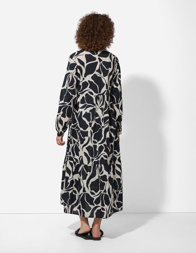 A-vonalú ruha - Virágmintás - fekete