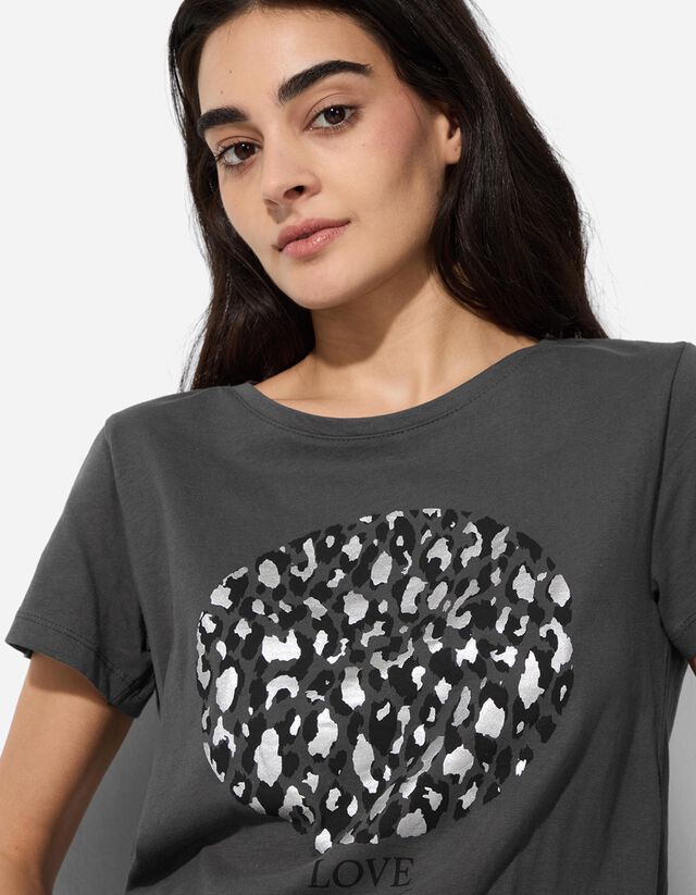 Póló - Csillámos nyomott minta - sötétbarna