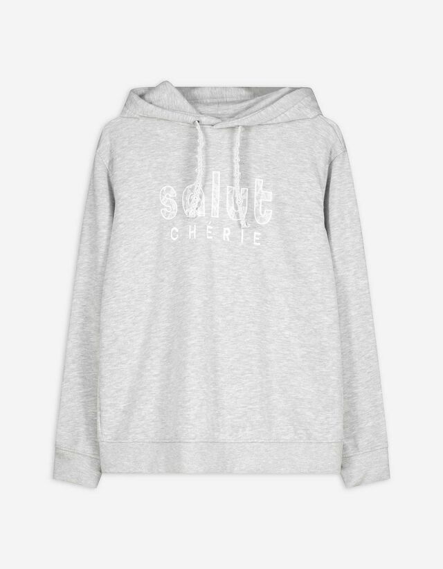 Kapucnis felső - Csipkerátéttel - szürke