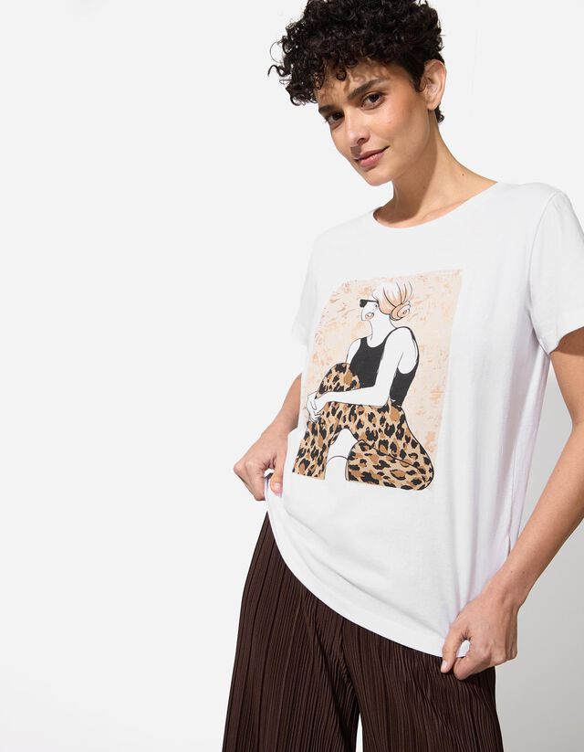 Póló - Csillámos nyomott minta - sötétbarna