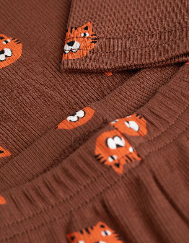 Felsőből és nadrágból álló pizsama szett - Bordázott - világos barna