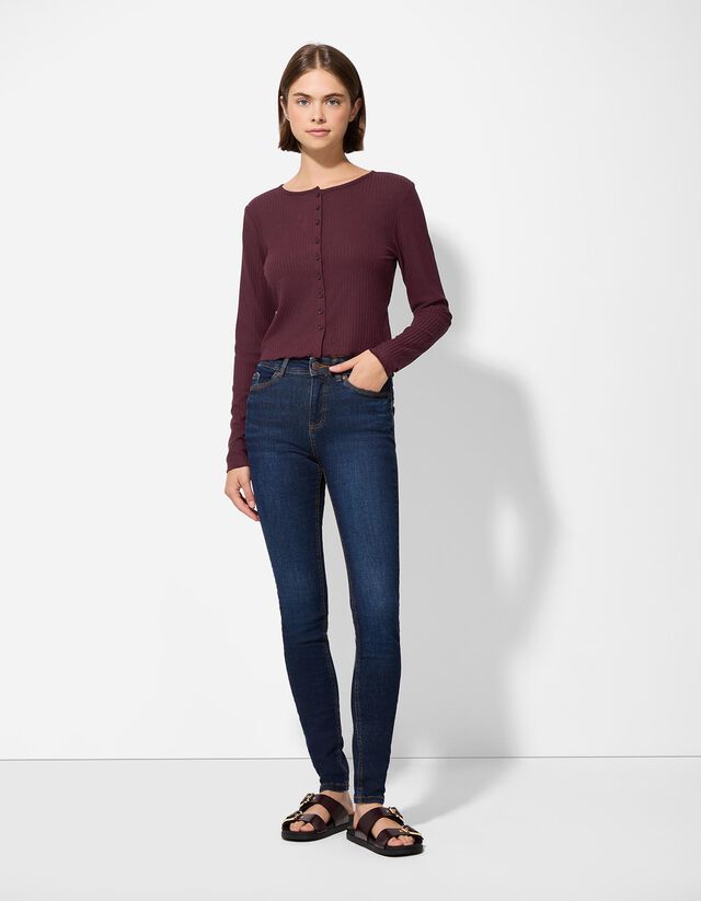 Hosszú ujjú felső - Bordázott - fekete