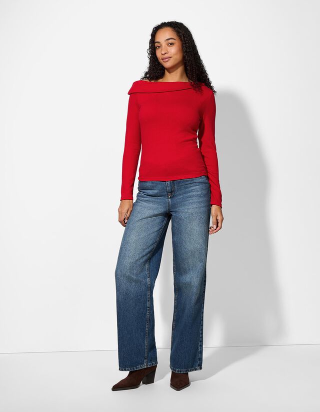 Hosszú ujjú felső - Nyitott vállú - sötétbarna