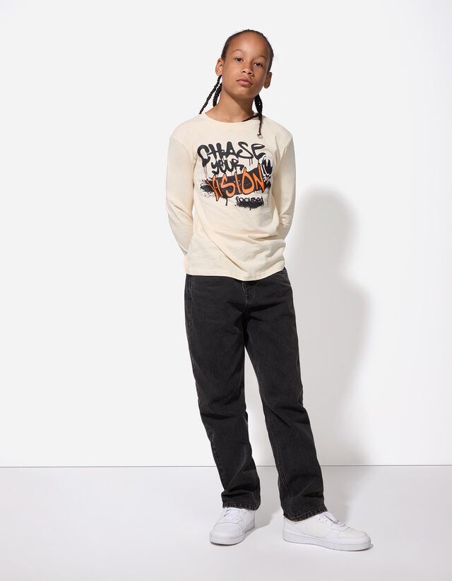 Hosszú ujjú felső - Elülső nyomtatás - bézs