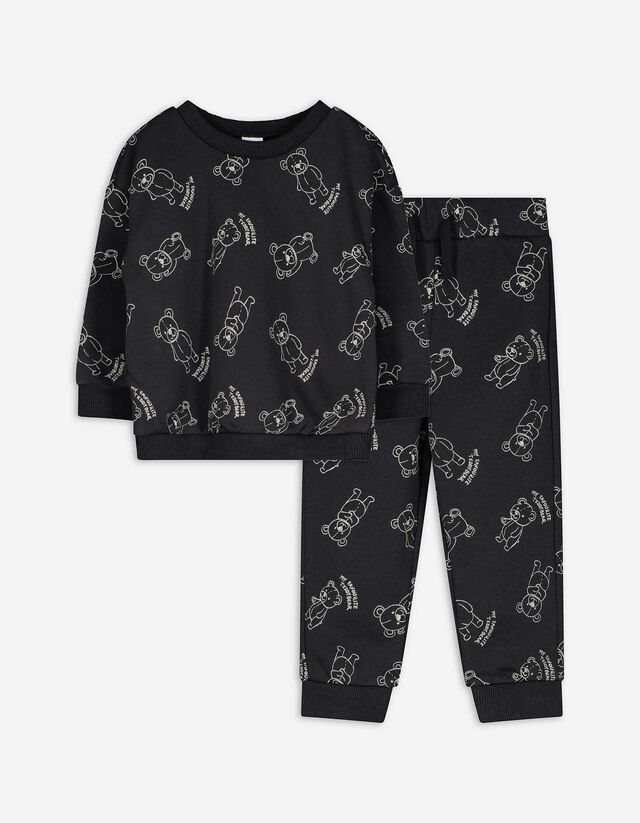 Sweatshirt és nadrág szett - Elszórt nyomott minta - sötétszürke