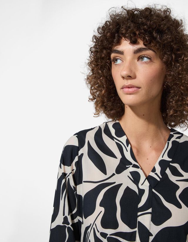 A-vonalú ruha - Virágmintás - fekete