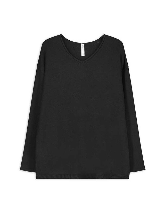 Pulóver - V-kivágás - fekete