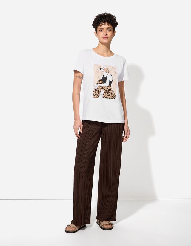 Póló - Csillámos nyomott minta - sötétbarna