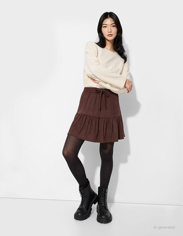 Szoknya - Velúr utánzat - sötétbarna