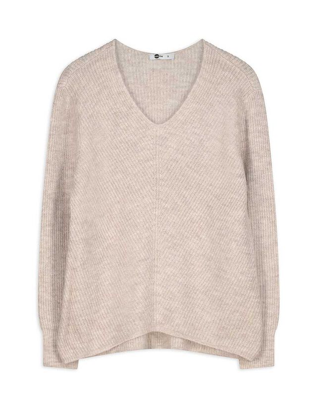 Pulóver - V-kivágás - bézs