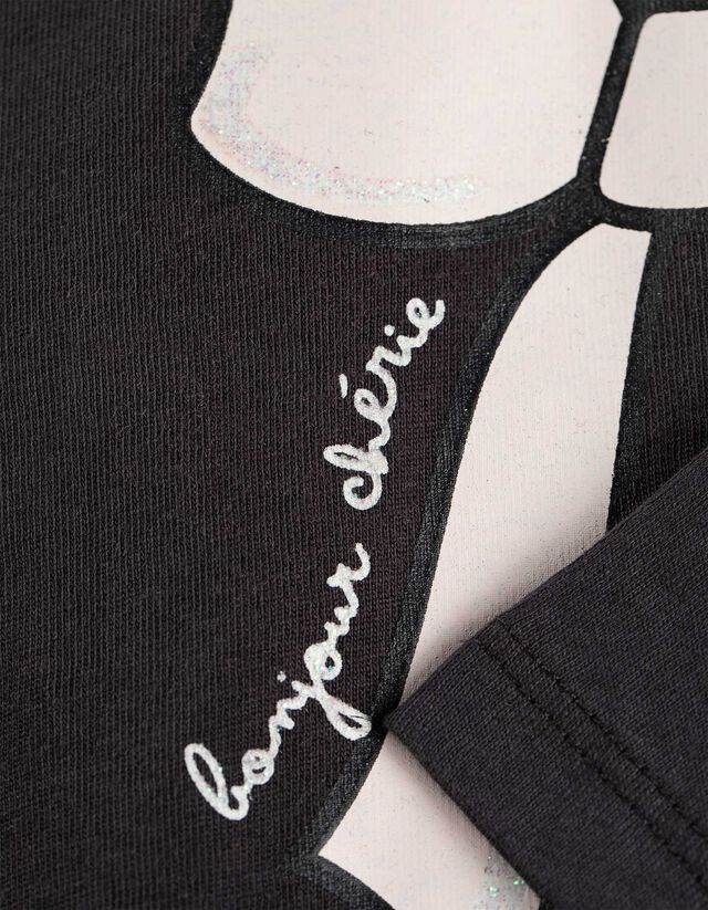 Hosszú ujjú felső - Csillámos nyomott minta - sötétszürke