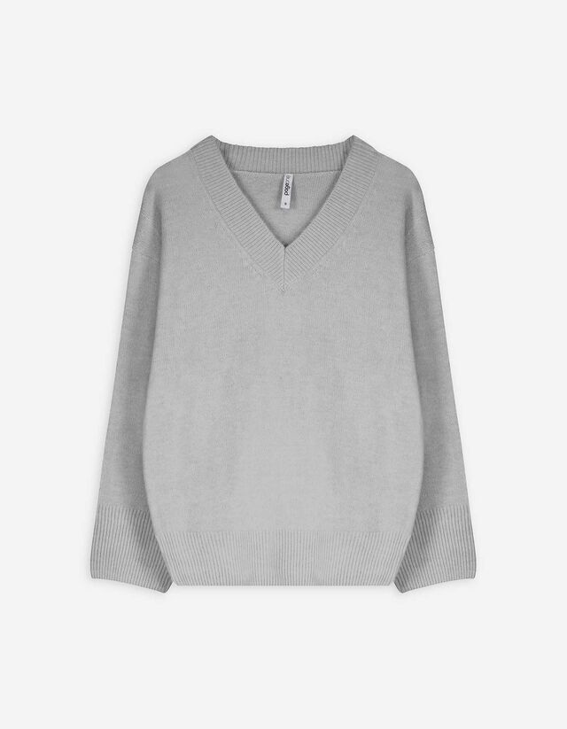 Pulóver - V-kivágás - vilagos szurke