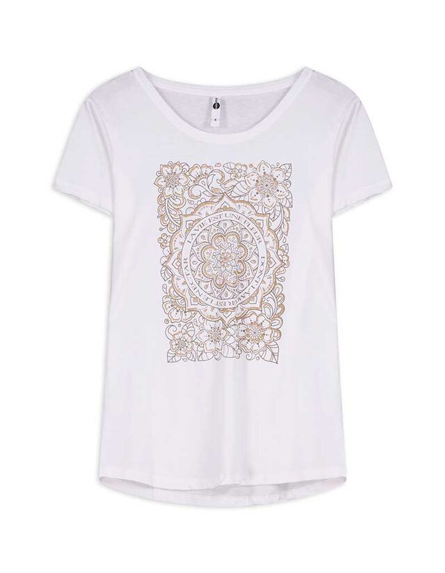 Póló - Csillámos nyomott minta - feher