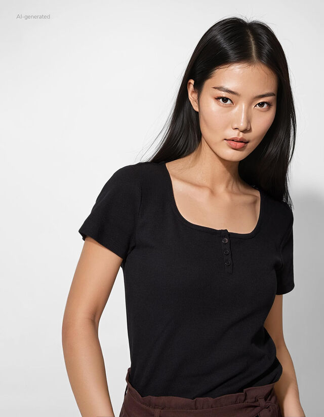 Póló - Bordázott - fekete