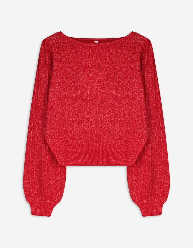 Pulóver - Puffos ujjú - piros