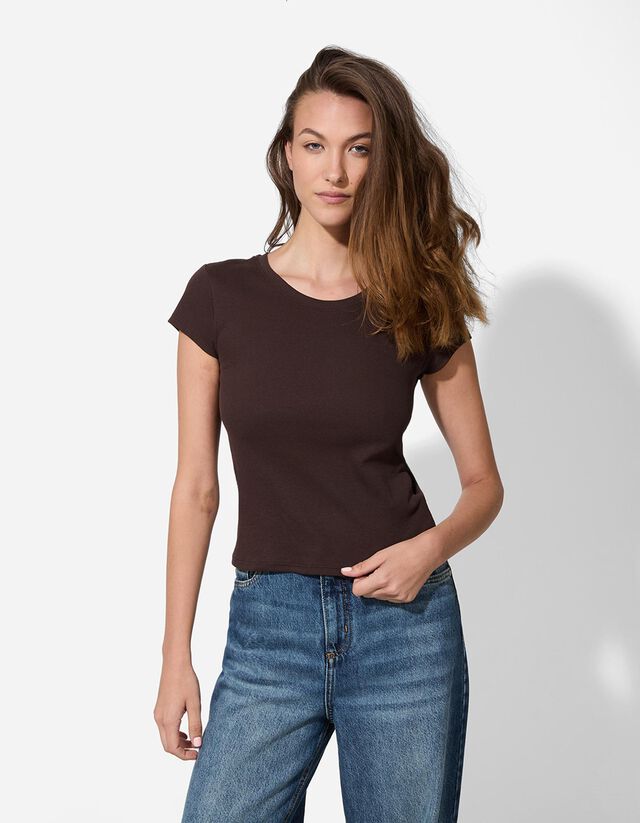 Póló - Bordázott - rozsaszin