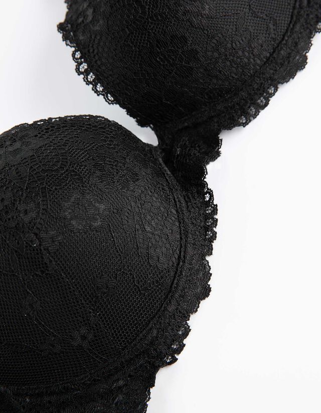 Push-up melltartó - Csipkerátéttel - fekete