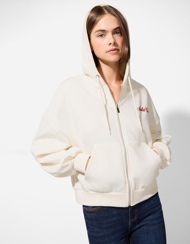 Cipzáros melegítőfelső - Zsinóros kapucni - feher