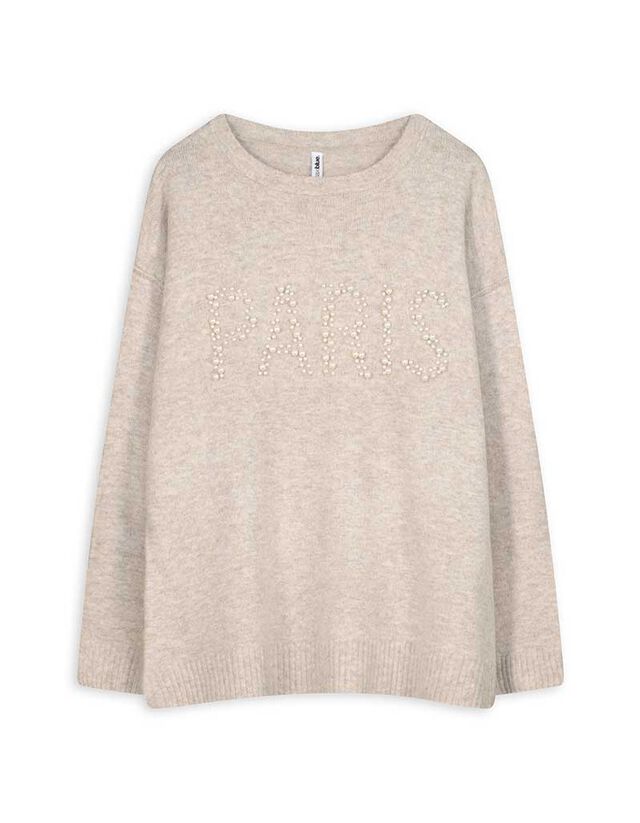 Pulóver - Feliratos nyomott minta - vilagos szurke