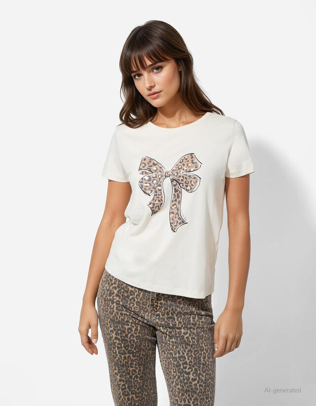 Póló - Csillámos nyomott minta - sötétbarna