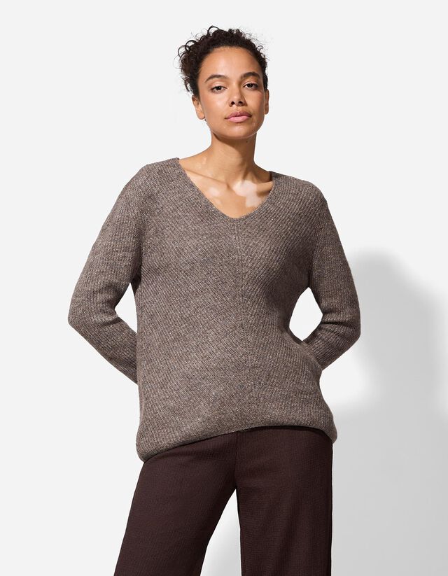 Pulóver - V-kivágás - bézs