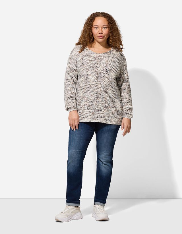 Pulóver - V-kivágás - fekete