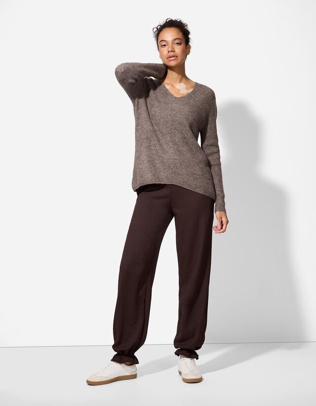 Pulóver - V-kivágás - bézs