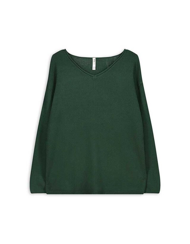 Pulóver - V-kivágás - fekete