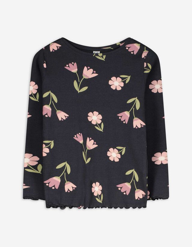 Hosszú ujjú felső - Elszórt nyomott minta - sötétszürke