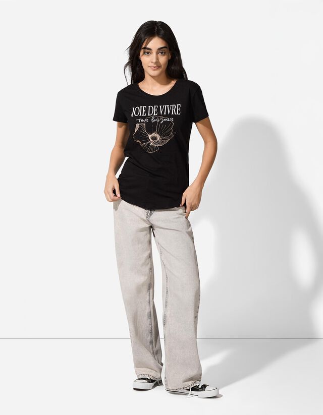 Póló - Csillámos nyomott minta - feher