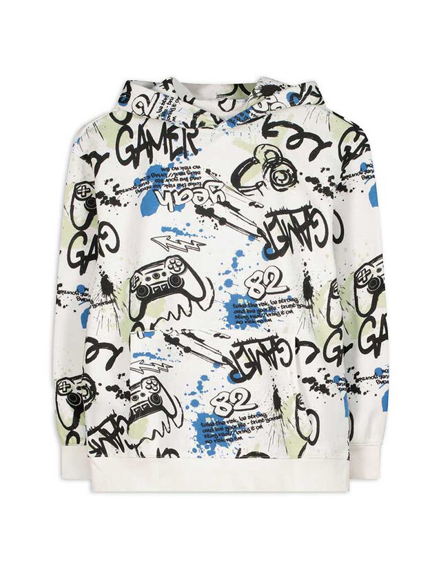 Kapucnis felső - Elszórt nyomott minta - sötétszürke