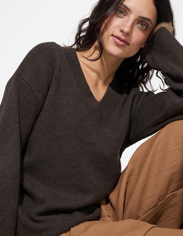 Pulóver - V-kivágás - vilagos szurke