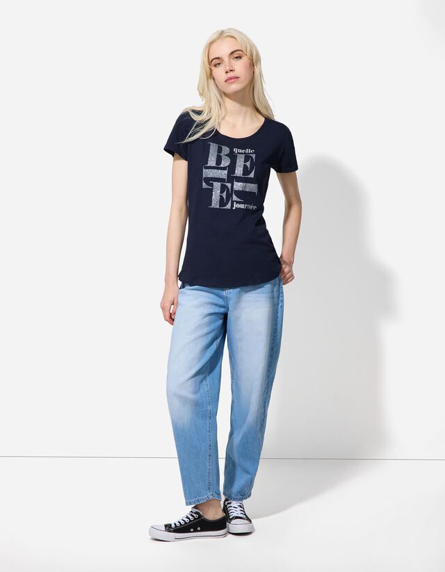 Póló - Csillámos nyomott minta - feher