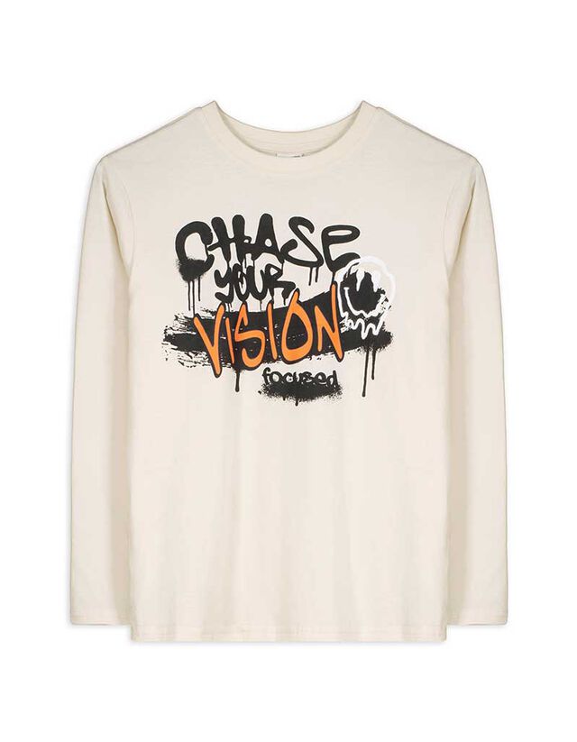 Hosszú ujjú felső - Elülső nyomtatás - bézs